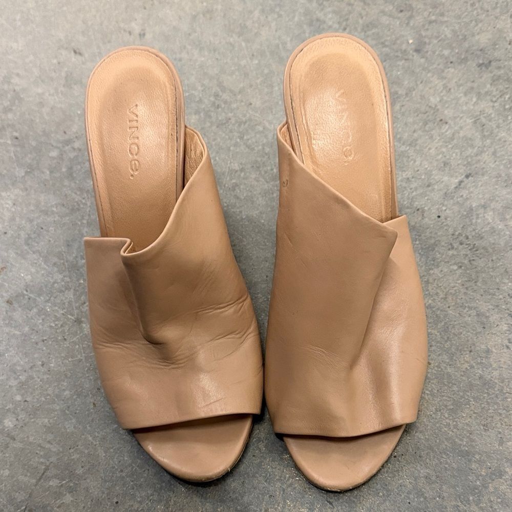 Vince Women's Beige Leather Mules